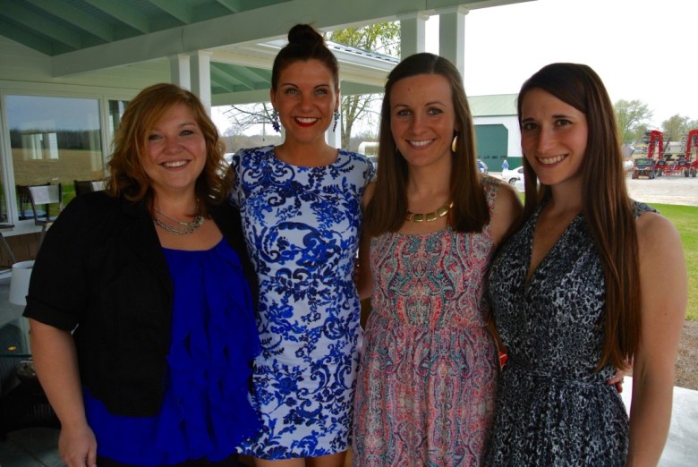 the bride-to-be with two of her bridesmaids and the maid of honor